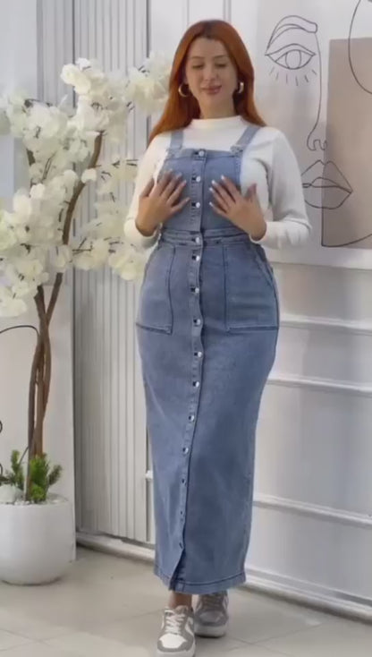 Salopette jeans à boutons